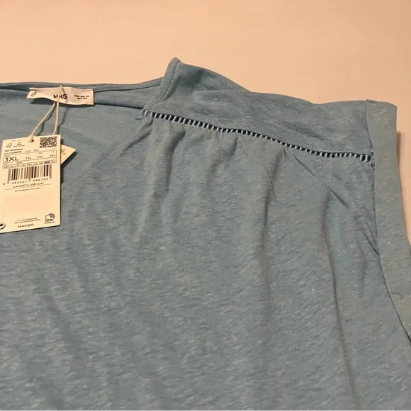 MNG by Mango 3x Light Blue V-Neck Women's Tee - Picture 8 of 14